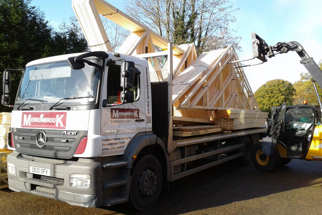 A Merronbrook truck delivering timber frame products to south east England